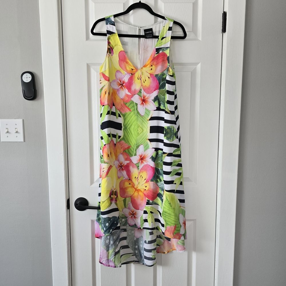 High-Low Tropical Floral Tank Striped Dress Size 8